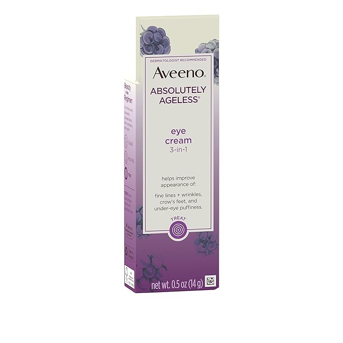 Aveeno Absolutely Ageless 3-in-1 Anti-Wrinkle Eye Cream for Fine Lines & Wrinkles, Crows Feet, & Under-Eye Puffiness, Antioxidant Blackberry Complex, Hypoallergenic, Non-Greasy, 0.5 oz-BrightBean Baby
