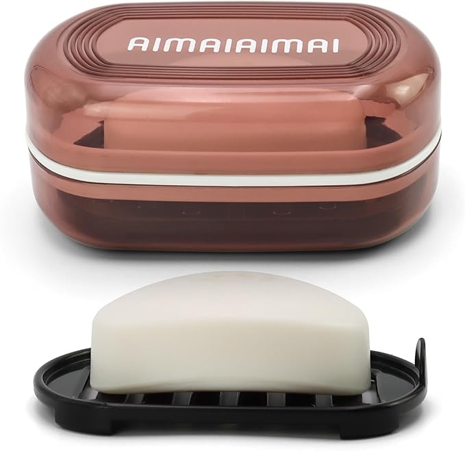 Travel Soap Container, Translucent Visible Soap Box, Travel Soap Holder with Removable Draining Layer, Portable Soap Case for Traveling, Camping, Gym (Red Style A)-BrightBean Baby