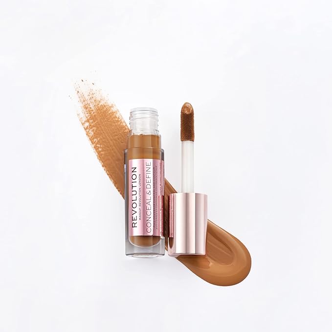 Makeup Revolution Conceal & Define Concealer, Full Coverage Makeup Concealer, Matte Finish & Long Wear,For Dark or Deep Skin Tones, Vegan, C13.2, 4ml-BrightBean Baby
