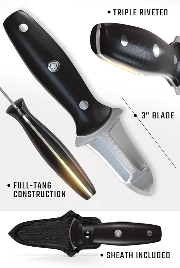 Dalstrong Clam Shucking Knife- 3” Boston Style Shellfish & Oyster Shucker Clamp Knife - Gladiator Series Elite - Forged HC German Steel - Crab Eating Utensils- G10 Handle - W/Sheath - NSF Certified