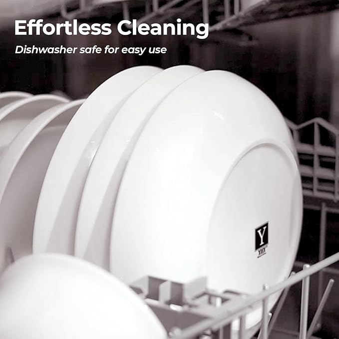 Y YHY 9.75" Large Pasta Bowls, 50 Ounces Big Salad Bowls, Ceramic Serving Bowl Set of 4, Wide and Shallow Bowls Set, Microwave and Dishwasher Safe, White