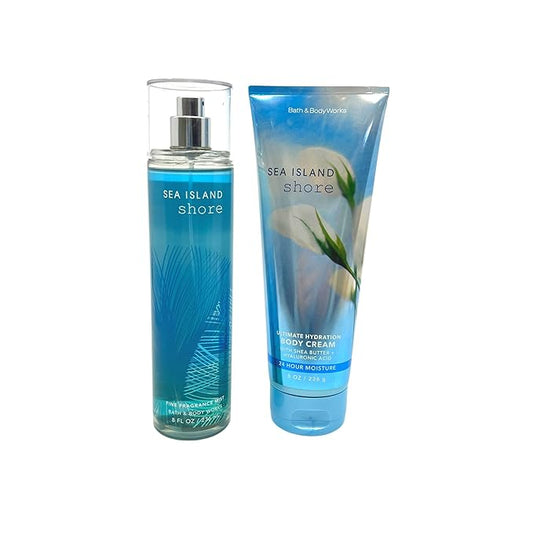 Bath & Body Works Sea Island Shore - 2 pc bundle - Fragrance Mist 8 oz and Ultimate Hydration Body Cream 8oz-BrightBean Baby