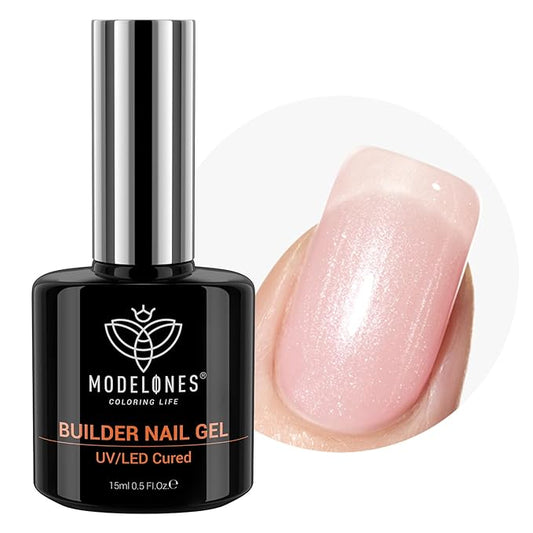modelones Builder Nail Gel, 8-in-One Pink Shimmer Builder, Sparkle Glitter Pink Rubber Base Gel Polish LED Lamp Cured Hardener Color Base Strengthener Extension for Home DIY Salon Girls-BrightBean Baby