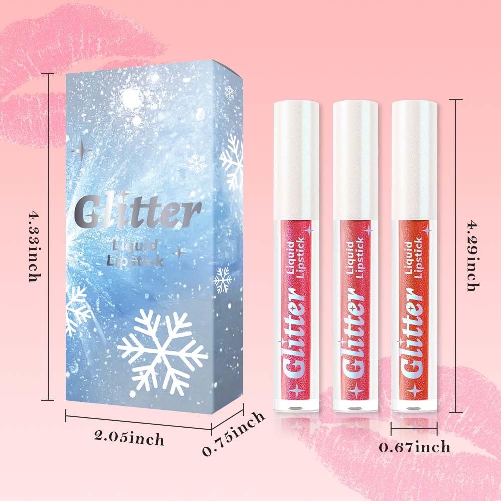 3Pcs Metallic Lipstick for Women,Lightweight Glitter Sparkling Liquid Lipsticks,Shimmer Lip Gloss Stain Long Lasting Waterproof Smudge Proof Non-Drying 24 Hour Full Coverage Lip Makeup,Vegan-BrightBean Baby