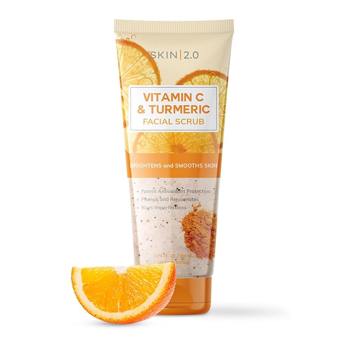 Vitamin C & Turmeric Face Scrub - Dermatologist Tested, Exfoliating, Brightening, Hydrating, Anti-Aging, Clean Beauty, Cruelty-Free Korean Skincare, All Skin Types - 6.76 Fl Oz / 200ML-BrightBean Baby