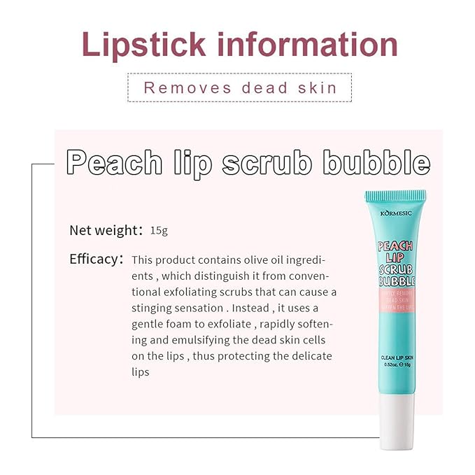 4 In 1 Peach Lip Care Kit With Lip Exfoliator Scrub And Moisturizer, Peach Scrub Bubble, Hydrating Lip Mask, Lip Scrubs Gentle Exfoliating, Instant Moisturizing, Lip Balm Hydrating For Very Dry Lips-BrightBean Baby