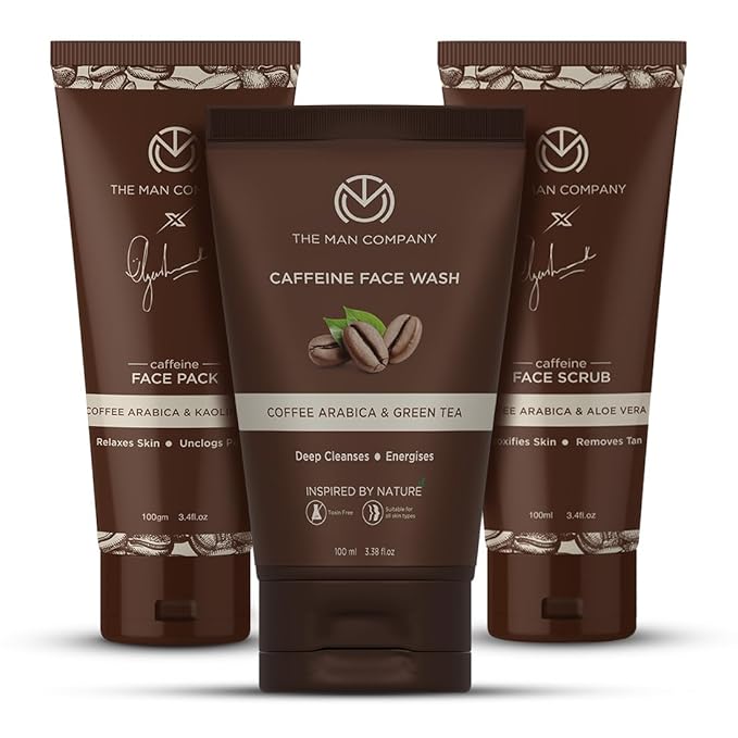 The Man Company Coffee Face Care Kit with Face Wash, Face Scrub, Face Pack | Cleanses, Detoxifies, Relaxes, Glowing and Brightening Skin - Pack of 3-BrightBean Baby