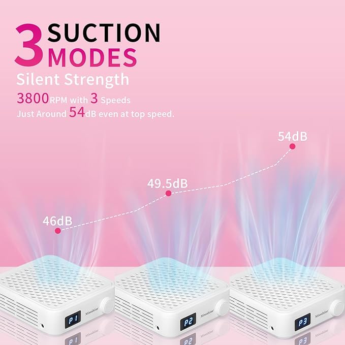 Missshine Nail Dust Collector with Adjustable Suction Power，Mini Vacuum Nail fan Dust Collector With Reusable Filter for Girls-BrightBean Baby