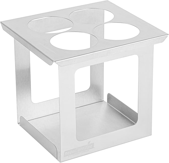 Restaurantware Squeeze Bottle Holder Pack of 1 Stainless Steel 4 Hole Bottle Holder, 2.5" Diameter Fits 1/6 Size Opening, Dishwasher Friendly Integrated Lip Design Holder for Condiment Bottles