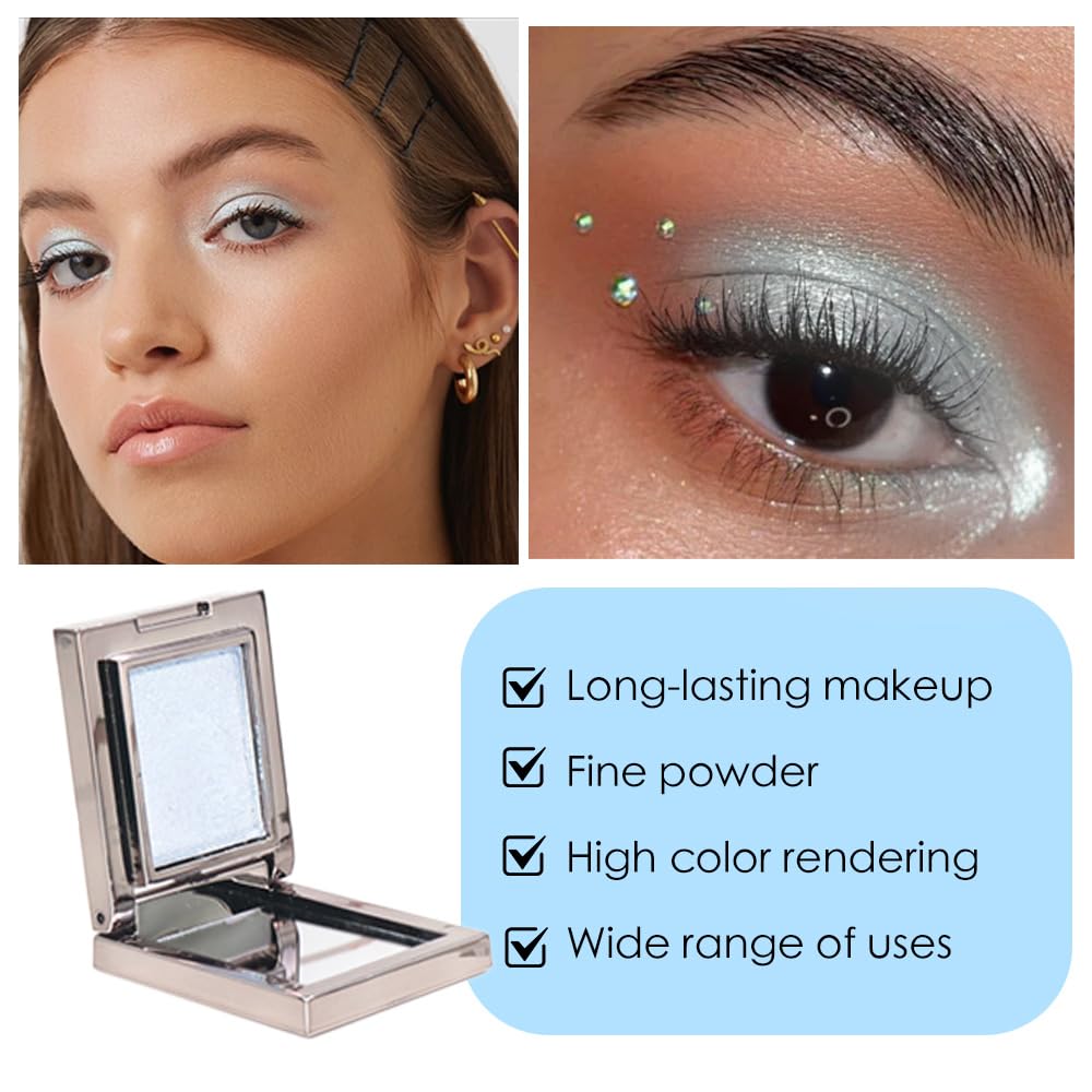 Light Blue Shimmer Single Eye Shadow Palette Makeup with Mirror,Neutral Powder Monochrome Eyeshadow for Older Women,Waterproof Long Lasting Naturing-Looking sombras para ojos-BrightBean Baby
