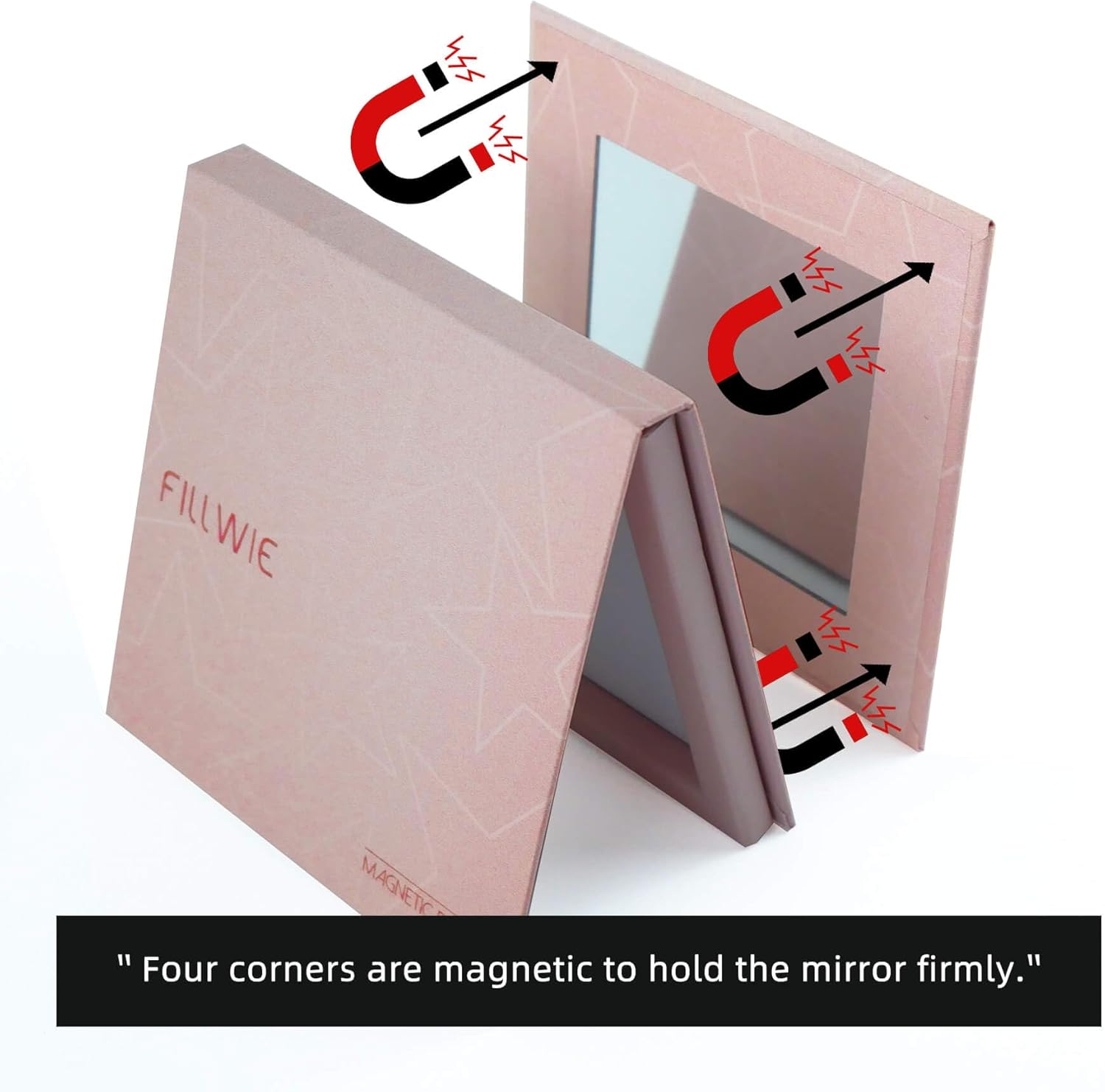 Pink Magnetic Refillable Makeup Palette with Mirror – Lightweight, Durable, Travel-Ready Case for Eyeshadow, Blush, Lipstick – Includes Spatula & 20 Stickers – Small, Waterproof Paperboard-BrightBean Baby