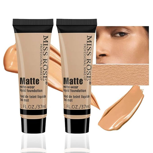 2 Pack Liquid Foundation Cream for Face Makeup,Durable Full Coverage Matte Concealer Make Up,Oil Control & Waterproof Base Primer -1+1 Fl.Oz (BEIGE 7#)-BrightBean Baby