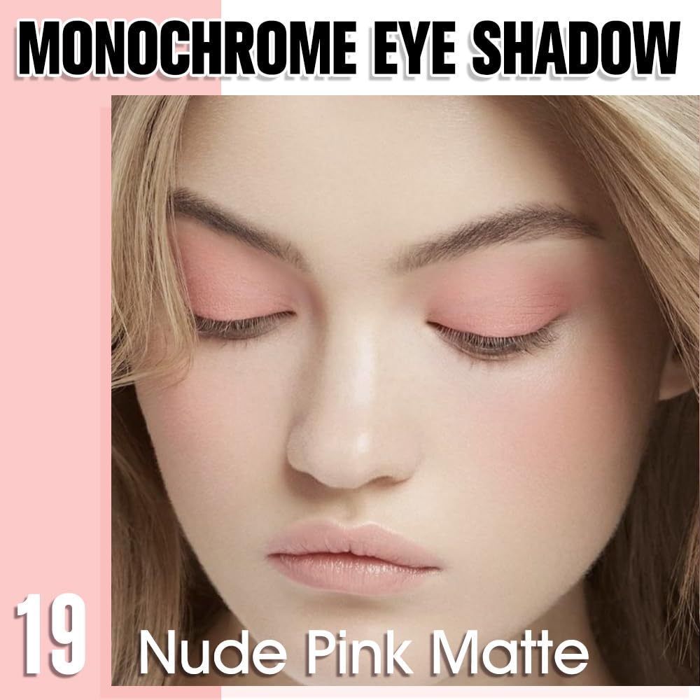 Nude Pink Matte Eyeshadow Palette for Women, Single Monochrome Eye Shadow Makeup, Shiny Pressed Powder, Blendable Natural sombras para ojos, Holographic,Vegan,Travel -19-BrightBean Baby