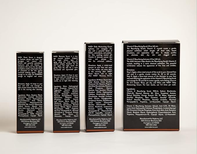 Naderma Set (NAD+ Daily Moisturizing Cream, NAD+ Power Serum, NAD+ Recovery Serum, and Vitamin C Resurfacing Scrub + Activator))-BrightBean Baby