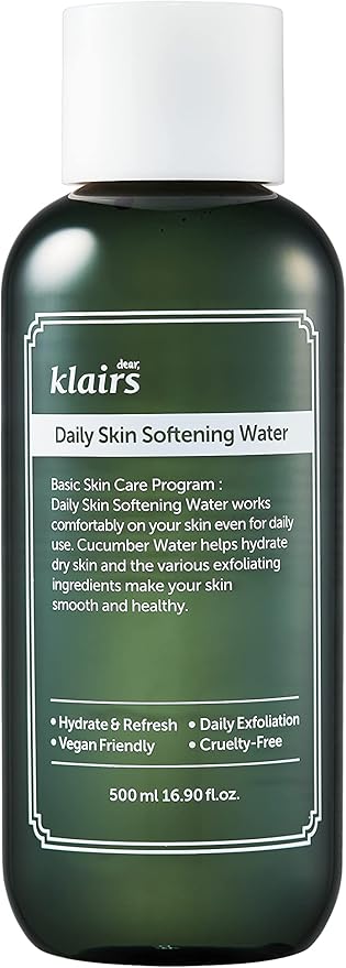 [DearKlairs] Daily Skin Softening Water, Toner, Jumbo 16.90 Fl Oz, Skin Refining Cucumber Essence, Daily mild exfoliator-BrightBean Baby