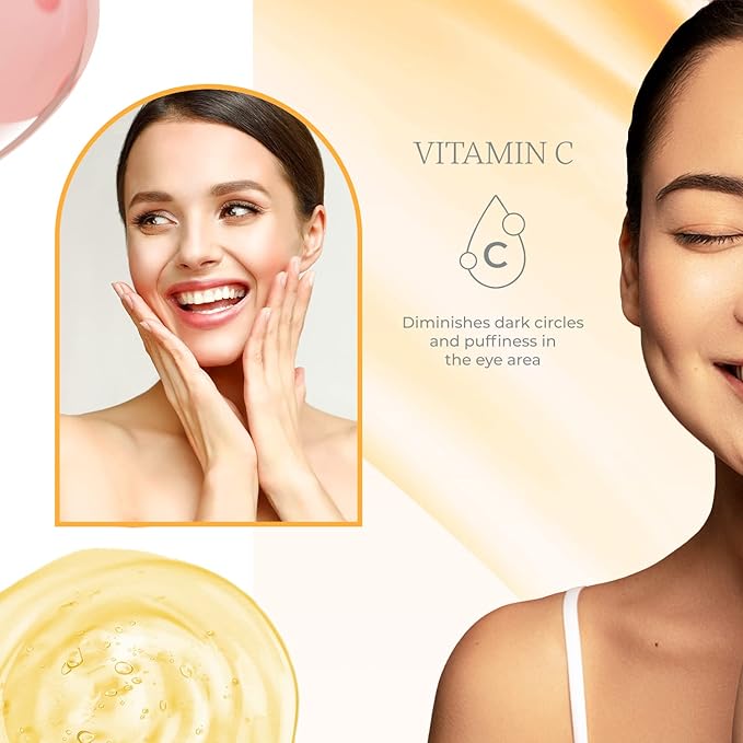 Vitamin C, Collagen and Peptides Eye Cream - Reduces Dark Circles, Puffiness & Eye Bags, Brightening Under Eye Cream - Cruelty Free Korean Skin Care For All Skin Types - 1.0 Fl. oz/ 30ml-BrightBean Baby