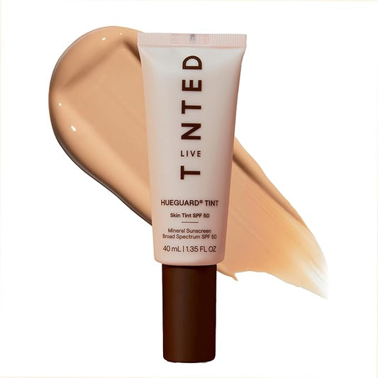 Live Tinted Hueguard Skin Tint SPF 50 - Tinted Mineral Sunscreen with Light-Medium Buildable Coverage With a Hydrating and Radiant Finish - Water and Sweat Resistant, 1.35 fl oz - Shade 09-BrightBean Baby