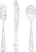 Supernal 360pcs Clear Plastic Silverware, Glitter Disposable Cutlery with Colorful Design,120 Forks,120 Knives,120 Spoons,Perfect for Parties Birthday