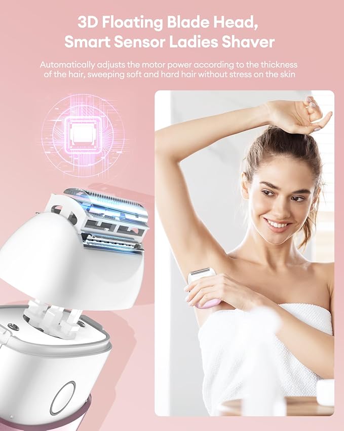 CkeyiN Electric Shaver for Women, IPX65 Waterproof Dry Wet Use Women's Electric Razor for Legs, Armpit, Bikini Public Hair Trimmer with Detachable Head, Cordless/Portable/Rechargeable Foil Shaver-BrightBean Baby