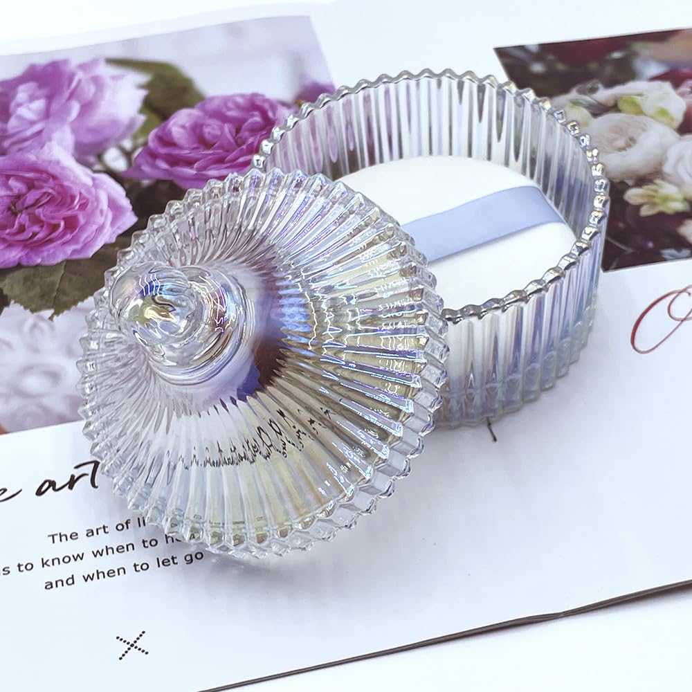 Ultra Soft Powder Puff and Container 3.3" High Density Velvet Dusting Washable Reusable Powder Puff,Body Powder Puff and Glass Jar Holder Loose Powder Box with Puff for Face Makeup(Dazzling colors)-BrightBean Baby