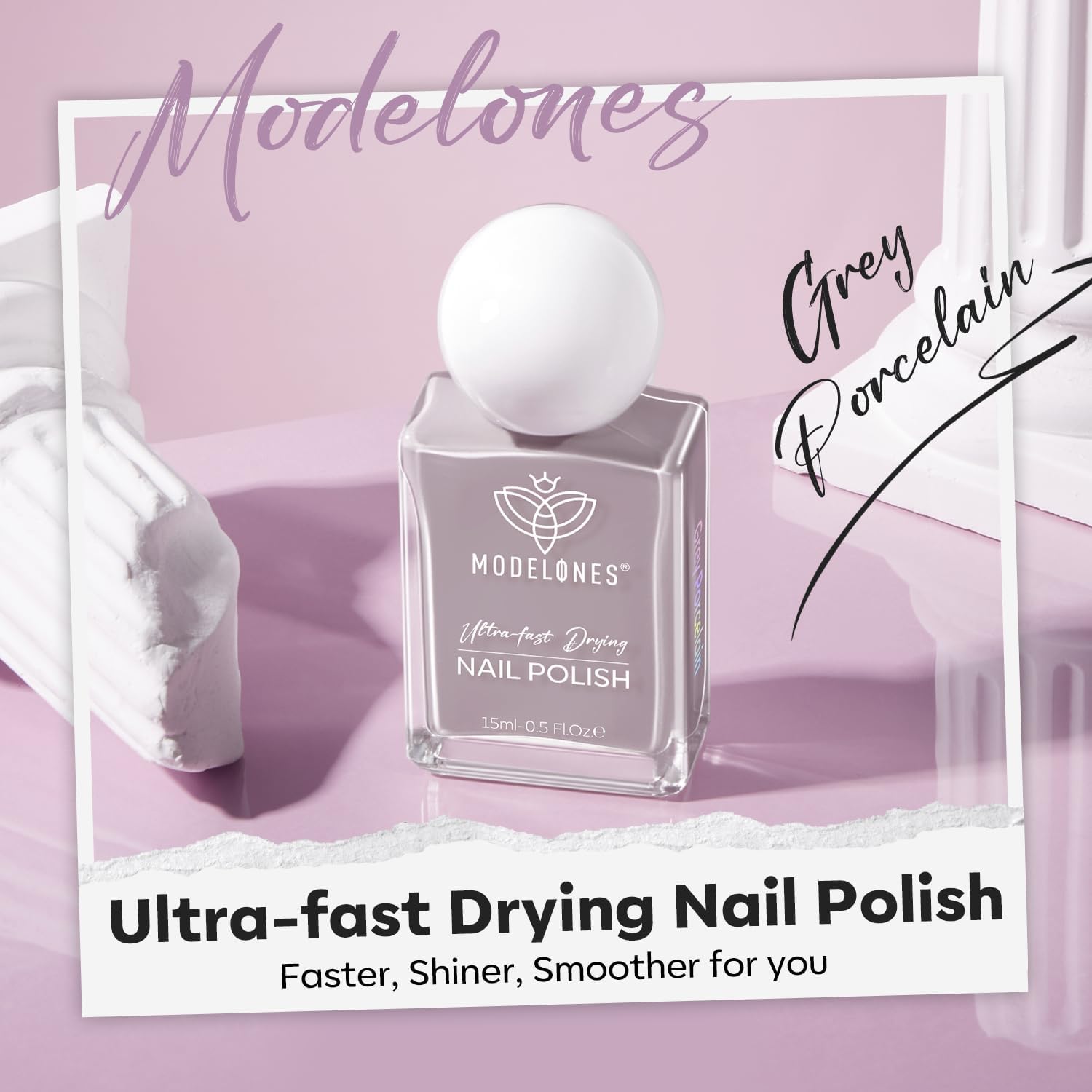 modelones Gray Nail Polish, Light Grey 15 ml Quick Dry Nail Lacquer Strengthener Long Last Shine Fingernail Toe Nail Art DIY Home Travel Manicure Gift for Women Girls 0.5 Fl Oz-BrightBean Baby