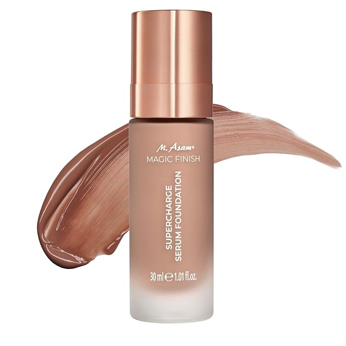 M. Asam MAGIC FINISH Supercharge Serum Foundation Deep Almond (1.01 Fl Oz) - Moisturizing Make Up & Firming Face Serum In One, Anti-aging CC Cream With Optimal Coverage & Hyaluronic Acid-BrightBean Baby