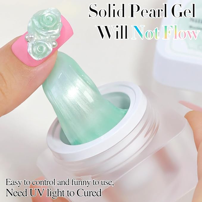 Double Rhythm 3D Nail Gel Pearl Solid Sculpting for Nail Art Non-Sticky Hard for Building Carving Molding Extension Soak Off UV/LED Nail Art Salon Home DIY 0.5 Oz (Green-Silk 08)-BrightBean Baby