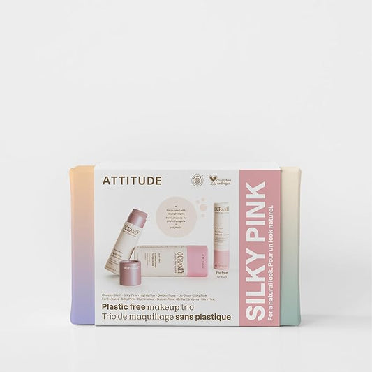 ATTITUDE Silky Pink Makeup Box Set, EWG Verified, Titanium Dioxide-Free, Plastic-free, Plant and Mineral-Based Ingredients, Vegan and Cruelty-free Beauty Products, Set of 3 Makeup Sticks-BrightBean Baby