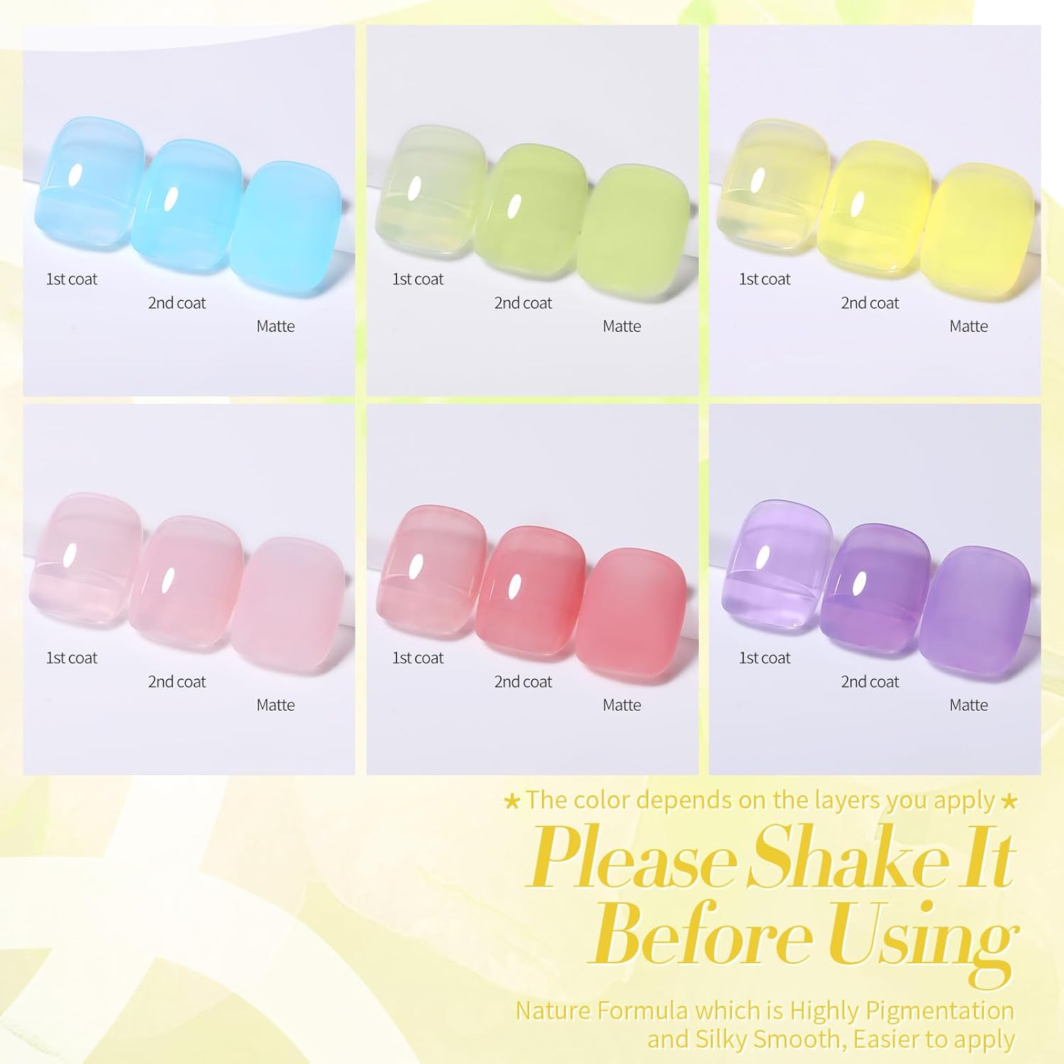 Born Pretty Jelly Pastel Gel Nail Polish Milky Jelly Gel Polish Spring Summer Macaron Candy Sweet Color Translucent Blue Red Green Yellow Pink Purple Easter Gift Nail Art Manicure DIY Home and Salon-BrightBean Baby