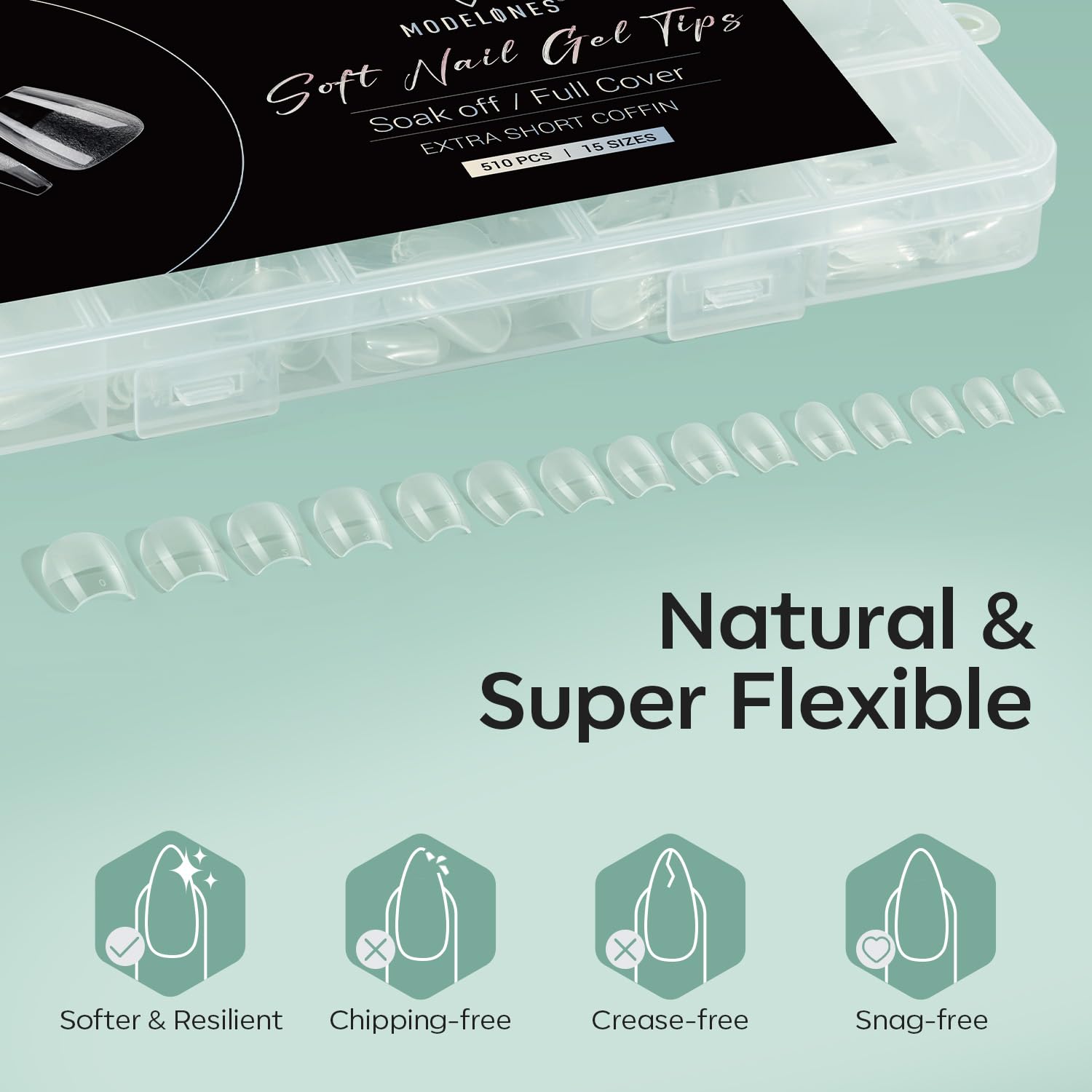 Modelones Extra Short Coffin Fake Nail Tips - 510Pcs Gel Tips Pre-shaped Half Matte Full Cover Clear Acrylic Gel Kit False Press on Nails for Extension DIY Salon 15Sizes-BrightBean Baby