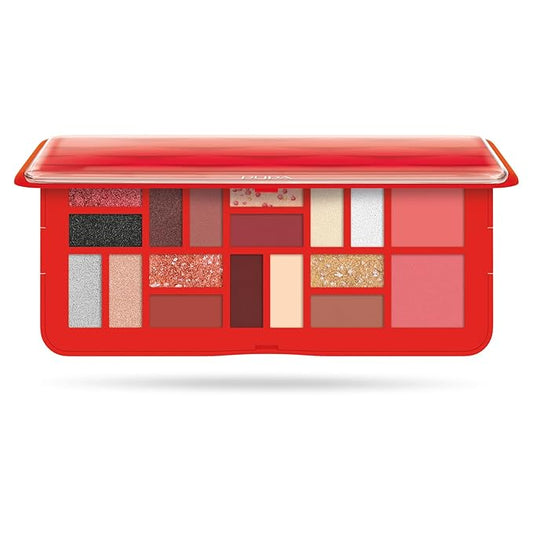 Pupa Milano Make-Up Palette L, 002 Red, 0.71 oz - 18 Pan Eyeshadow and Blush Palette, Matte, Shimmer, Metallic Finishes - Blendable Velvety Texture Blush Powder - Talc-Free - Eco-Friendly Packaging-BrightBean Baby