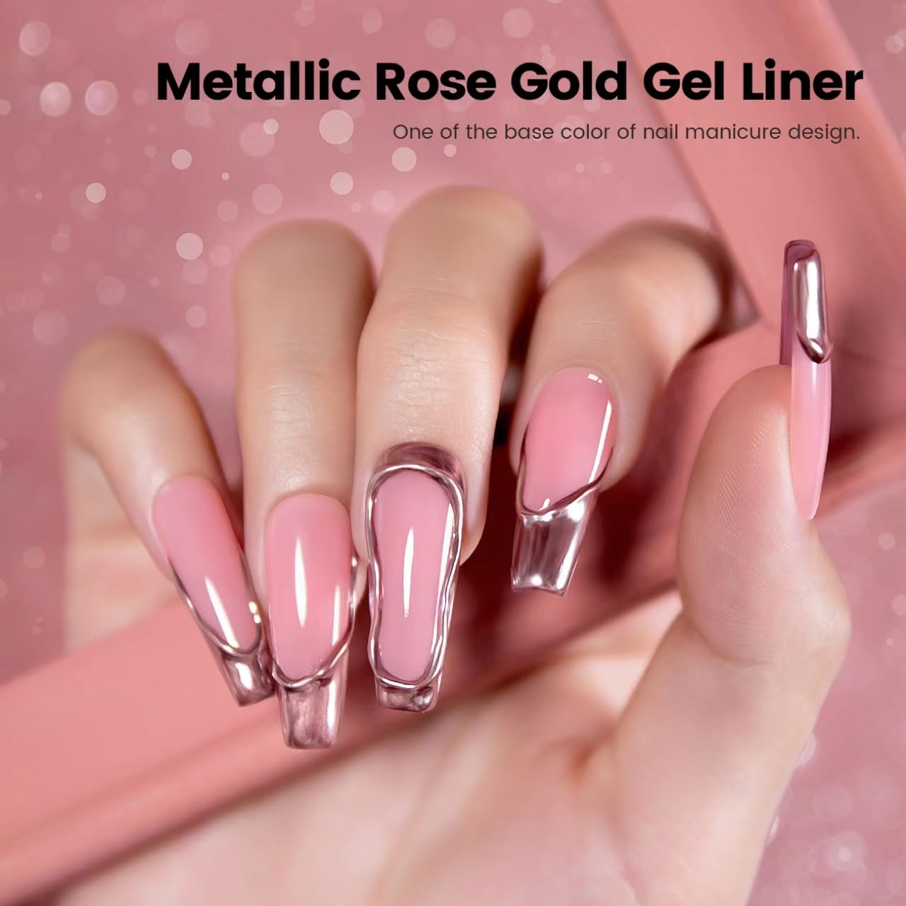 RARJSM Metallic Gel Liner Nail Art Rose Gold 3D Mirror Chrome Effect Gel Nail Polish 8ml Painting Build in Thin Brush Metal Painted Drawing Striper Gelpolish Soak off Curing Requires for Home Salon-BrightBean Baby
