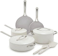 GreenPan Nova 10-Piece Cookware Pots & Pans Set, Oprah’s Favorite Things 2024, PFAS-Free Ceramic Nonstick, Fry, Sauté, Stockpot, Utensils, Lids, Induction Suitable, Dishwasher & Oven Safe, Cream White