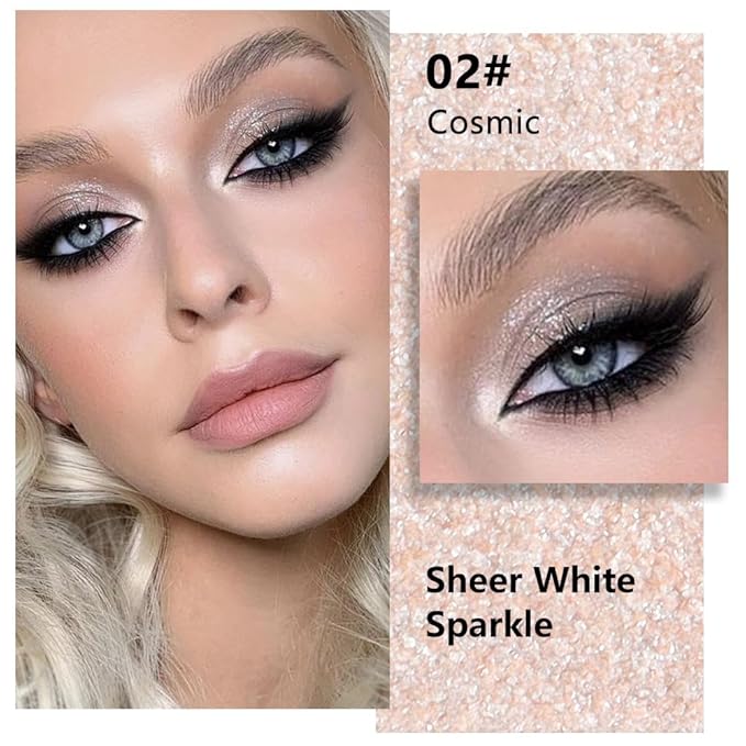 evpct Pear White Shimmer Single Eye shadow Palette Makeup for Older Women, Glitter Sparkly Pearl Shimmer Cream Eyeshadow Palette Brightener Make up, High Pigment Waterproof Monochrome Mini Eyeshadow-BrightBean Baby