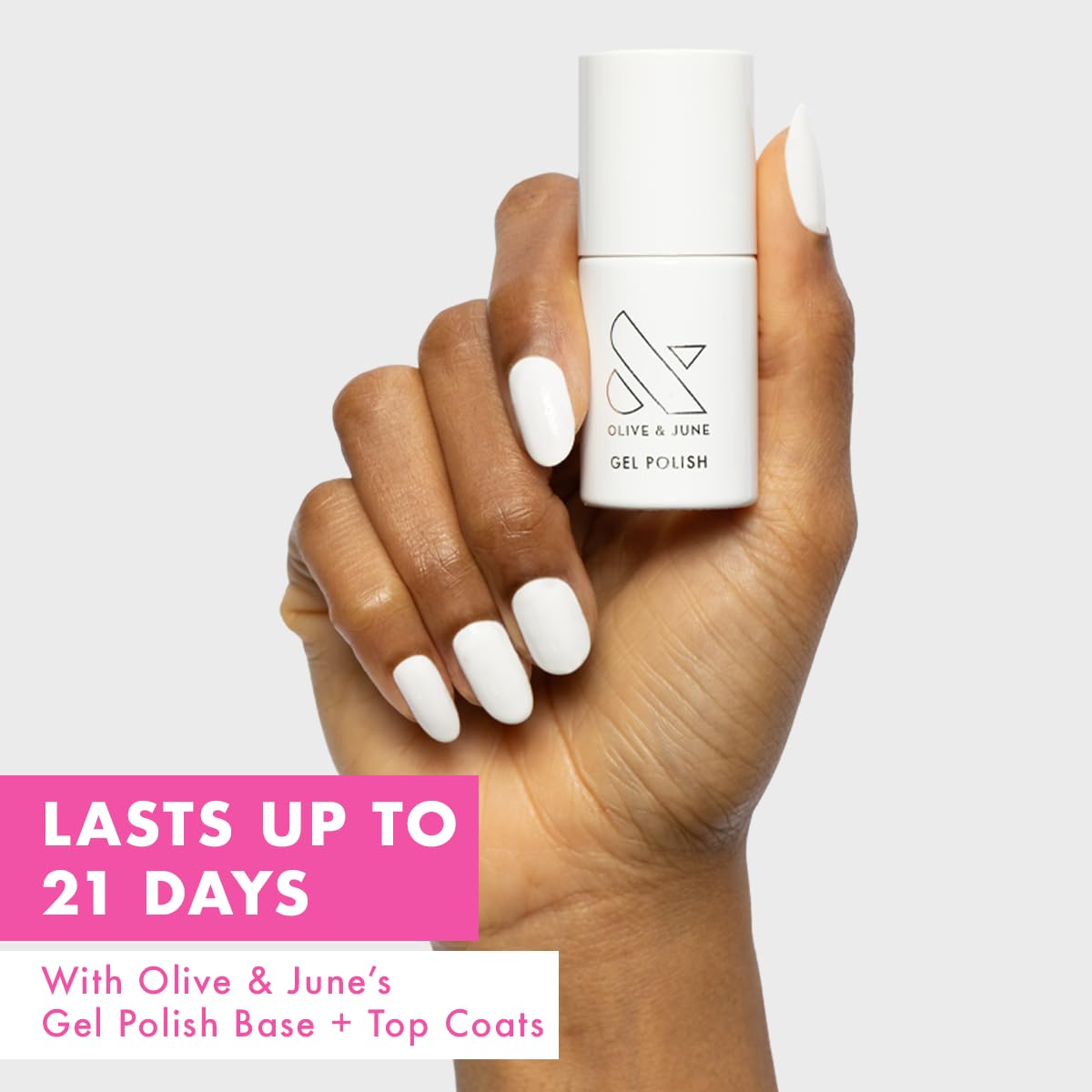 Olive & June Gel Polish | UV LED Nail Lamp Needed | Long Lasting Formula | Up to 21 Days of Wear | Damage-Free Removal | Salon-Quality Manicure, Pedicure at Home | HD | Crisp White-BrightBean Baby