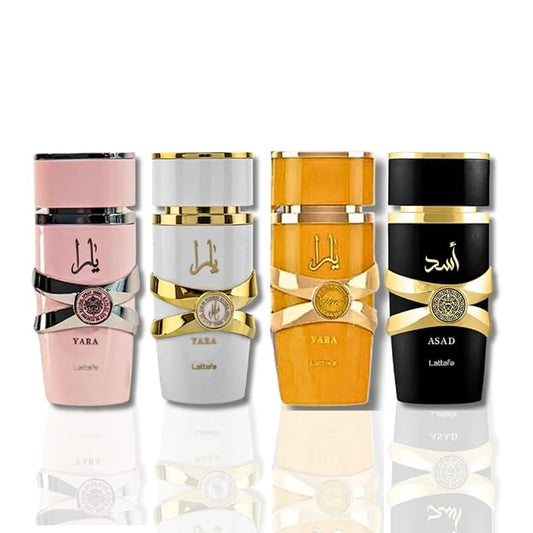 Lattafa for Unisex 4 Piece Eau de Parfum Gift Set (Yara for Women + Yara Moi for Women + Yara Tous for Women + Asad for Men) 3.4 Ounce/100 ml each-BrightBean Baby