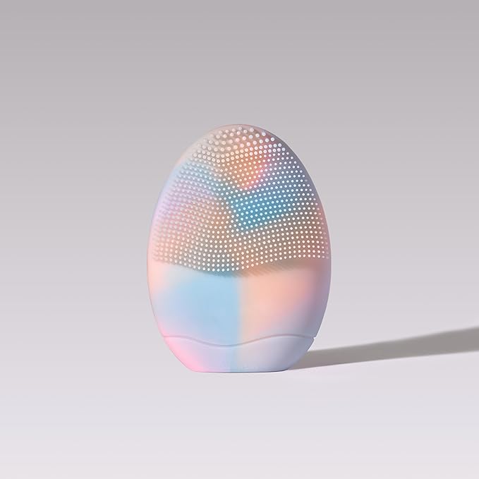 LOLLIPOP Dual-Sided Facial Cleansing Brush | Palm Size Silicone Face Exfoliator and Soft Fiber Cleanser | Manual Face Scrubber for Pores, Makeup Removal, Blackhead and Skincare Routine, Rainbow-BrightBean Baby