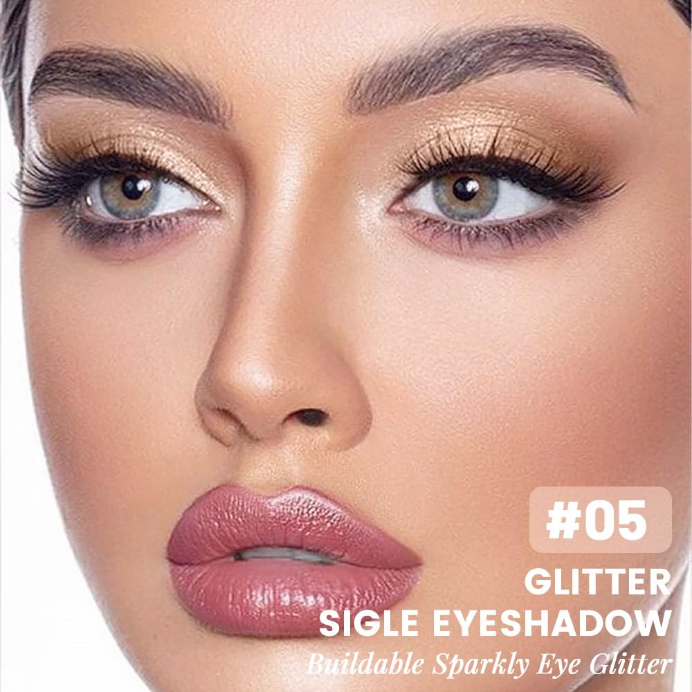 Gold Brown Champagne Shimmer Glitter Sparkling Monochrome Eyeshadow Palette,Metallic Single Eye Shadow for Older Women,Long Lasting Naturing-Looking Eye Makeup-BrightBean Baby