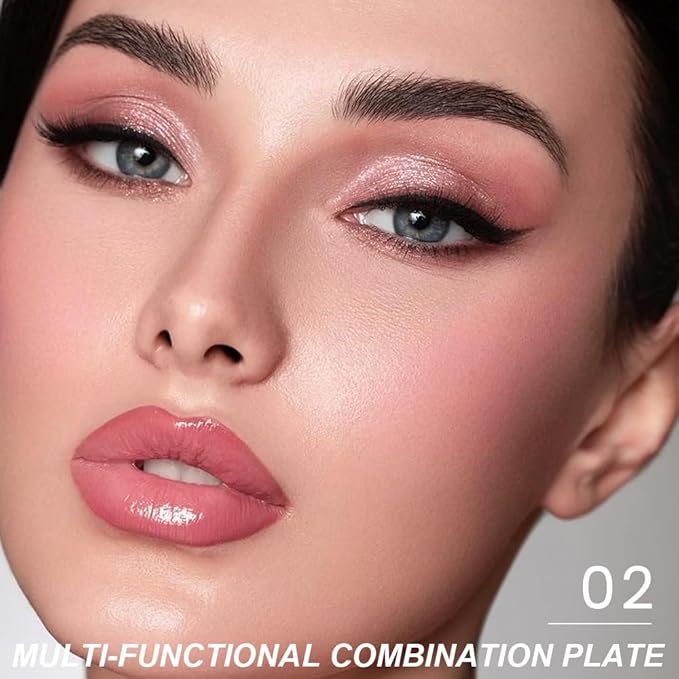 6-in-1 Cream & Powder Makeup Palette – Blush Highlighter & Eyeshadow, Matte & Shimmer Rose Nude Tones, Travel-Friendly Compact for Daily & Travel Use 02-BrightBean Baby