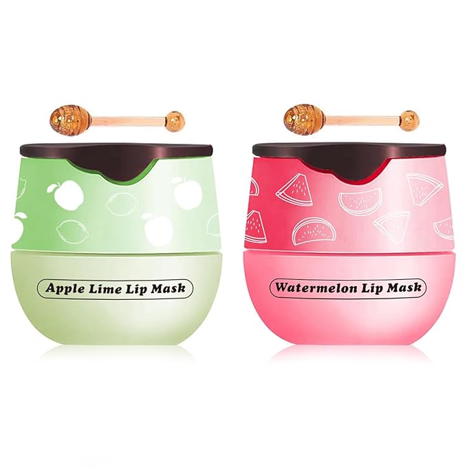 2 Pcs Apple Lime & Watermelon Lip Balm, Honey Strawberry Lip Mask Overnight, Moisturizing Lip Sleeping Mask, Hydrate Repair Prevent Dry Cracked Lip Exfoliator (Apple Lime+Watermelon)-BrightBean Baby