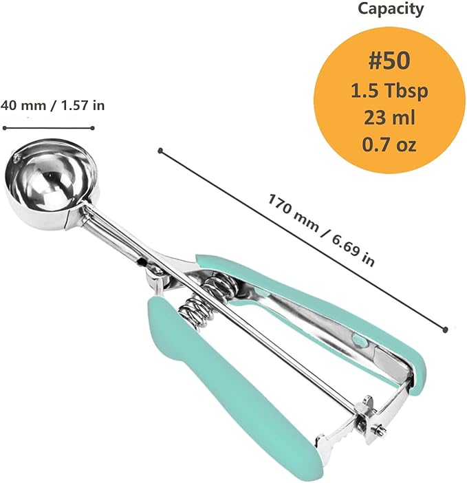 Cookie Scoop, Ice Cream Scoop, 1.5 Tbsp/ 23ml/ 0.7 oz Cookie Scoops for Baking, 18/8 Stainless Steel Cookie Scooper for Baking, Cookie Dough Scoop, Ice Cream Scooper with Trigger Release (Mint)