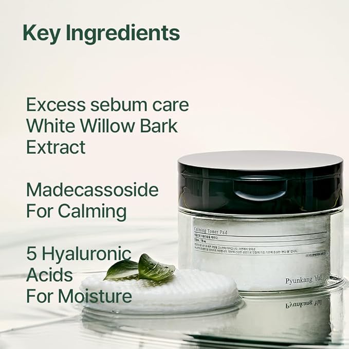 Pyunkang Yul PKY Calming Toner Pad with Tea Tree, 5 Hyaluronic Acids, Removes Dead Skin Cells, Moisturizes, Korean Face Skin Care, Acne Prone & Sensitive Skin, Double-Sided Pad 7.7 fl.oz 70ea-BrightBean Baby
