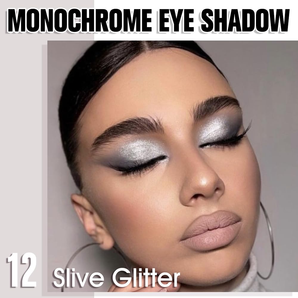 Slive Glitter Eyeshadow Palette for Women, Single Monochrome Eye Shadow Makeup, Shiny Pressed Powder, Blendable Natural sombras para ojos, Holographic,Vegan,Travel -12-BrightBean Baby