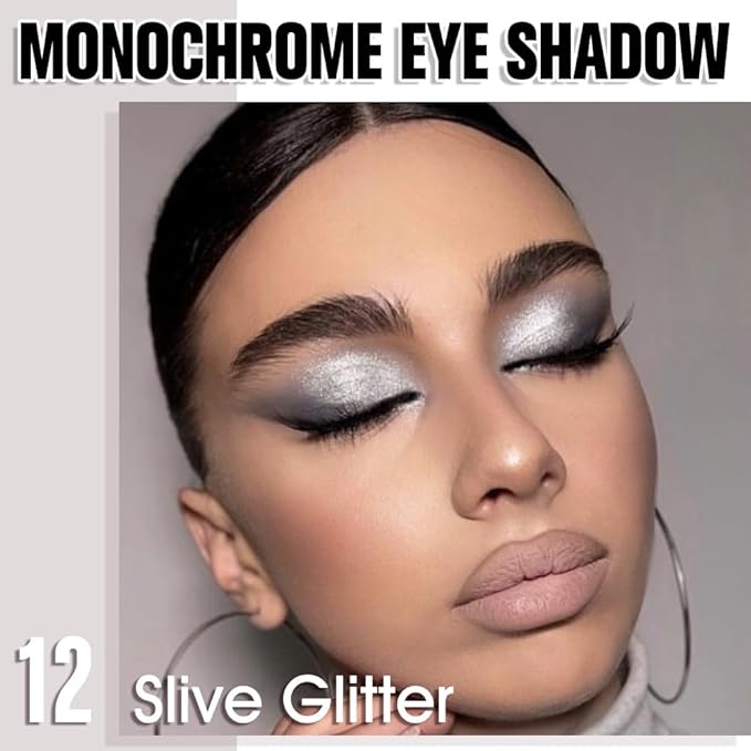 Slive Single Glitter Eyeshadow Makeup, Neutral Powde Eye Shadow for Women, Slive Shimmer Singles Eyeshadow Palette Pigmented Waterproof, sombras para ojos, Girls Monochrome Eyeshadows Gift 12-BrightBean Baby