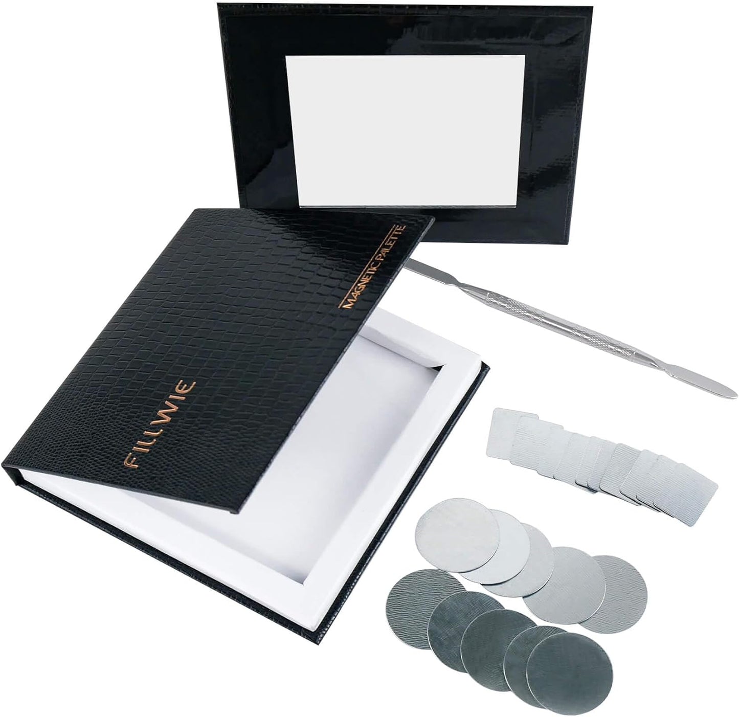 Small Empty Magnetic Makeup Palette with Mirror, Spatula, 20 Metal Stickers, Suitable for Eyeshadow Lipstick Blush Powder Highlighter and Contour (Black, Small)-BrightBean Baby