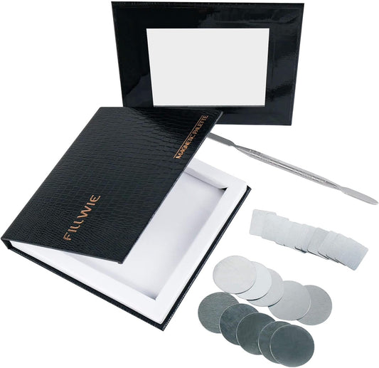 Small Empty Magnetic Makeup Palette with Mirror, Spatula, 20 Metal Stickers, Suitable for Eyeshadow Lipstick Blush Powder Highlighter and Contour (Black, Small)-BrightBean Baby