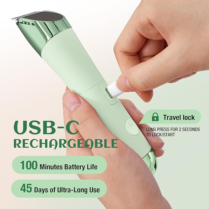 SUPRENT Bikini Trimmer Women - Painless Ladies Hair Removal - Waterproof Wet & Dry - 2 in 1 Lady Shaver for Pubic & Facial Hair - Cordless Electric Razor with USB-C Rechargeable - Green-BrightBean Baby