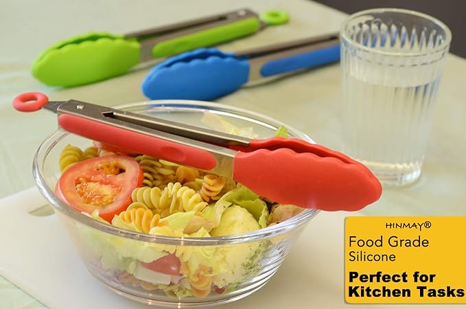 9" Silicone Kitchen Tongs with Silicon tips, Set of 3 (Red Blue Green)