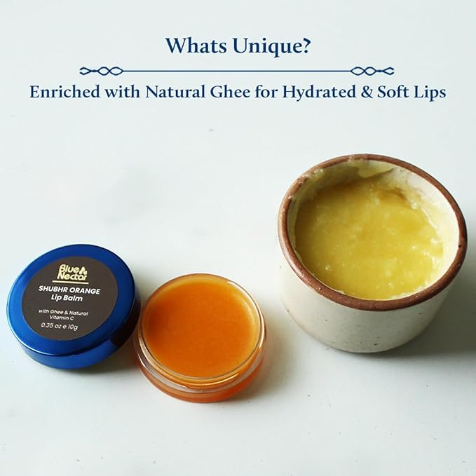 Blue Nectar Ayurvedic Orange Lip Balm with Organic Ghee & Natural Vitamin C for Dry Lips | Moisturizing Lip Gloss with Clean Ingredients (0.35 oz, 10 Herbs)-BrightBean Baby