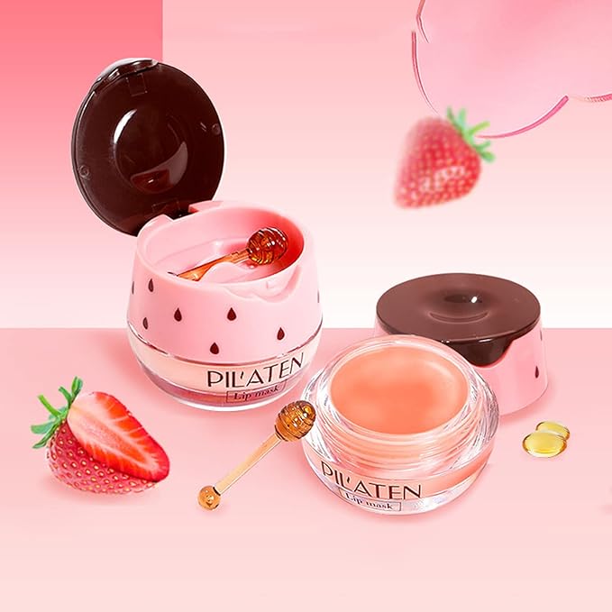 2PCS Bee Lip Balm Lip Balm Honey Pot, Strawberry Sleeping Lip Mask,Moisturizing Lip Balm with Stick,Hydrating & Prevention Dry and Cracked Lip Scrubs Exfoliator Lip Care Products(Strawberry)-BrightBean Baby